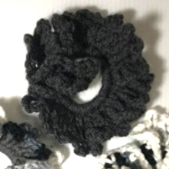 NWT Black Gray White Handmade Crocheted Hair Scrunchie by Dawny Set of 3 - Picture 3 of 4